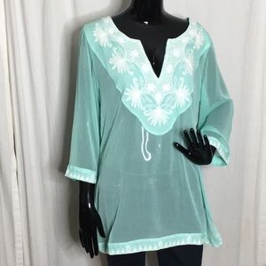 Sheer Soft Surroundings tunic with embroidery